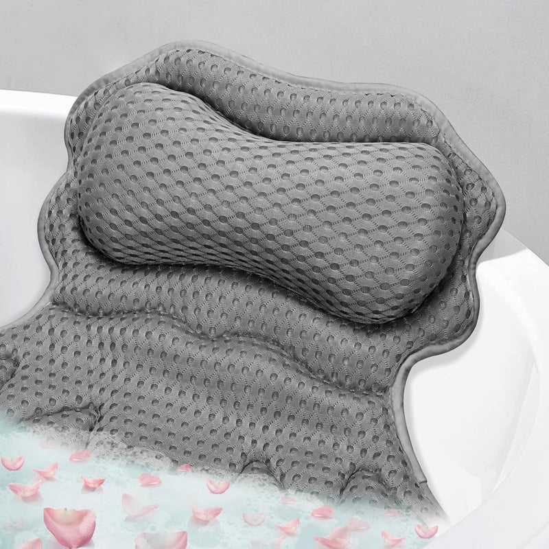 SetSail Bath Pillow, Relaxing Bath Pillows for Tub Neck and Back Support Soft 4D Breathable Air Mesh Ergonomic Bathtub Pillow with 6 Strong Suction Cups and Hook Luxury Bathroom Accessories,Grey - Image 1